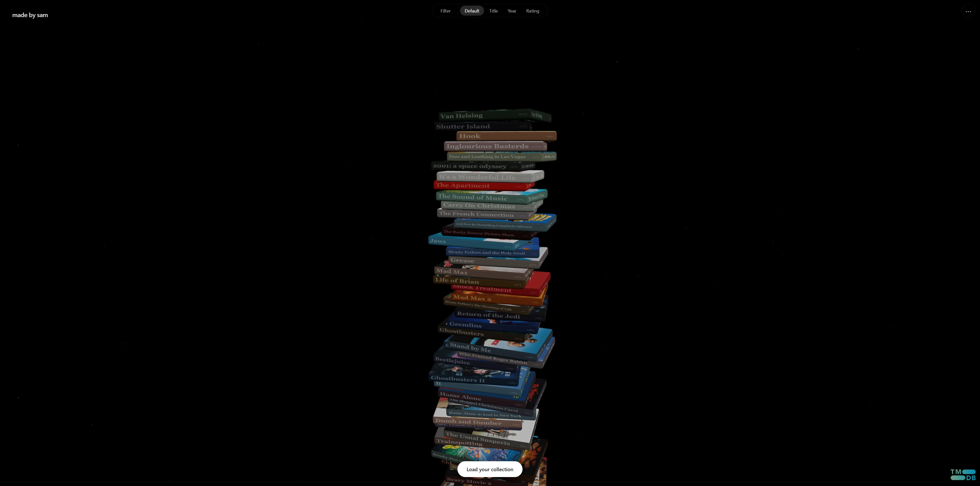 Default tower view — DVDs stacked spine-out